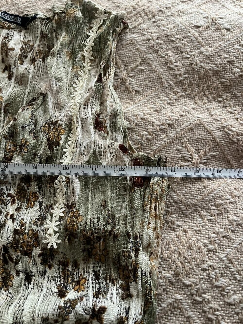 Y2K Le Grenier Crinkle Mesh Ruffle Top Daisy Lace Ribbon Tie Floral Print Size M - Picture 6 of 8